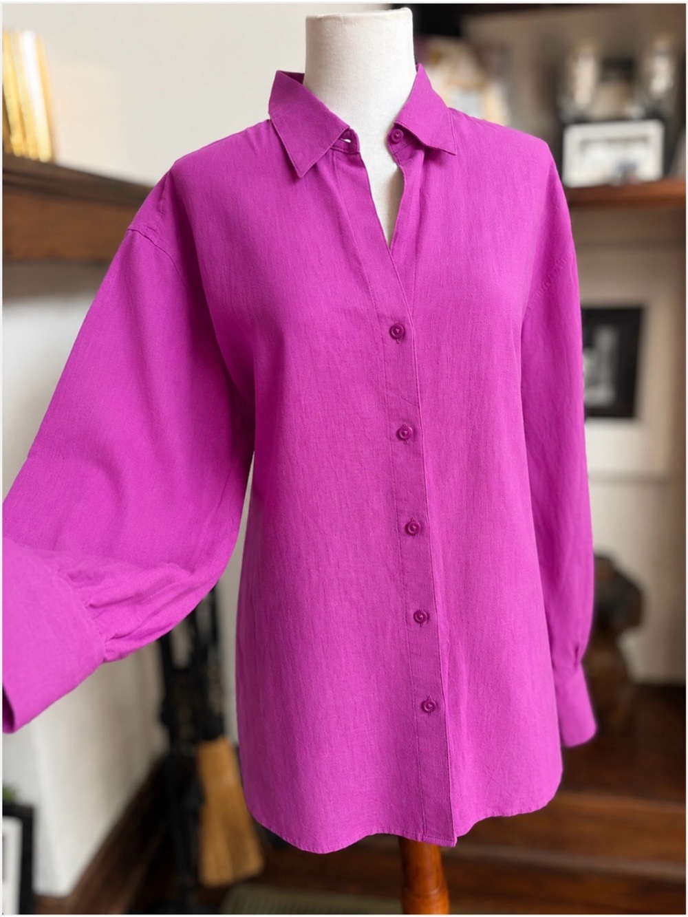 Banana Republic Linen Rayon Shirt Button Up Dark Magenta NWT Oversized S